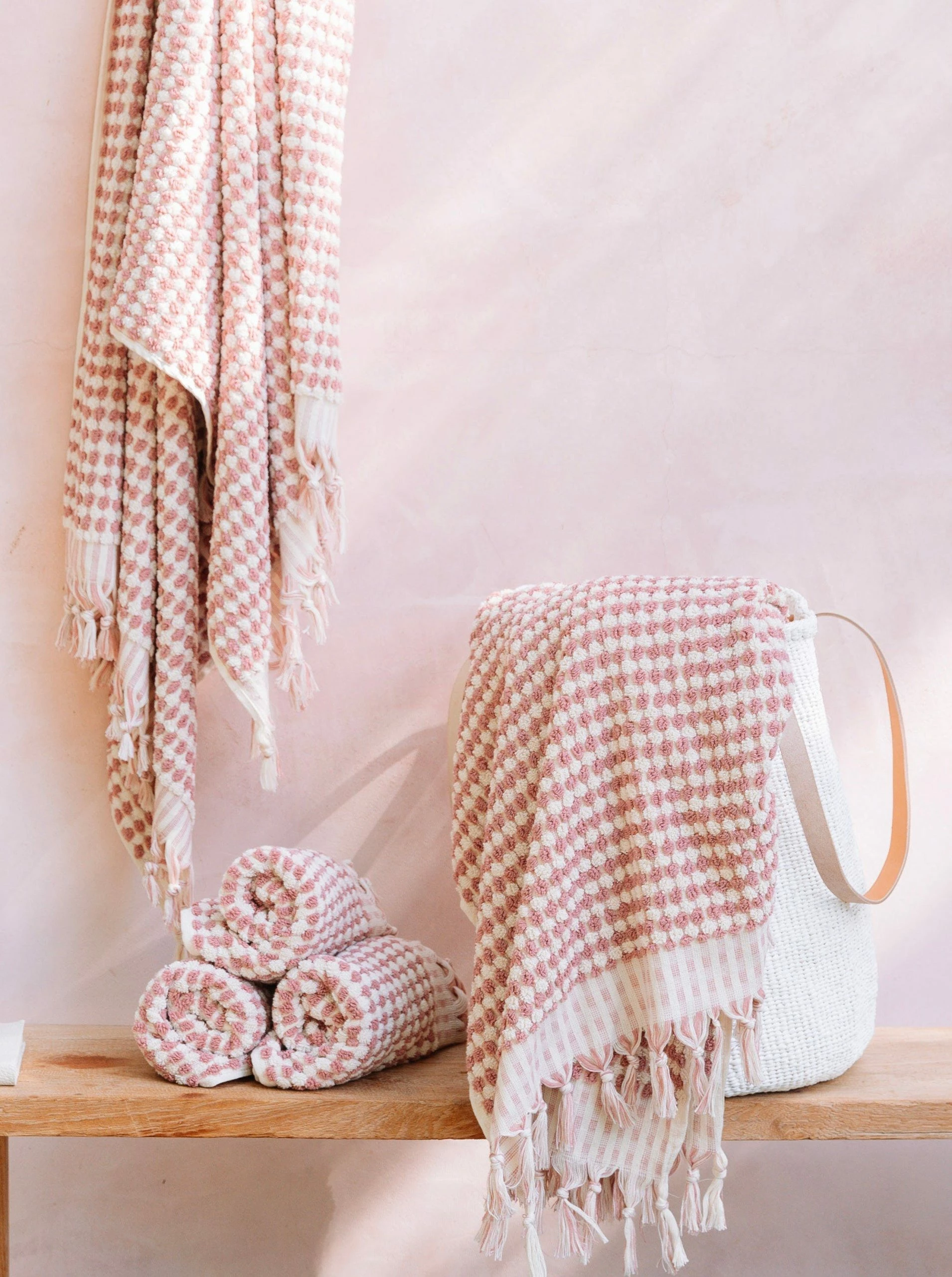 BEACH HAUS Dotted Turkish Bath / Pool Towel - Dusty Rose 3 BEACH HAUS Dotted Turkish Bath / Pool Towel - Dusty Rose