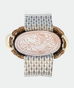 KORISSA Bread Warmer & Basket Gift Set With Tea Towel - Bird Oval