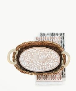 KORISSA Bread Warmer & Basket Gift Set With Tea Towel - Owl Oval