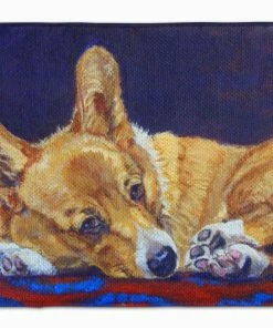 Caroline's Treasures 19 In X 27 In Corgi Blue Lonesome Machine Washable Memory Foam Mat