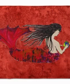 Caroline's Treasures 19 In X 27 In Black Haired Mermaid On Red Machine Washable Memory Foam Mat