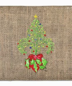 Caroline's Treasures 19 In X 27 In Christmas Tree Fleur De Lis On Faux Burlap Machine Washable Memory Foam Mat