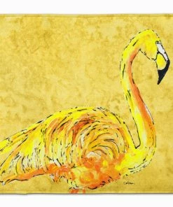 Caroline's Treasures 19 In X 27 In Flamingo On Yellow Machine Washable Memory Foam Mat