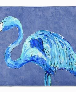 Caroline's Treasures 19 In X 27 In Flamingo On Slate Blue Machine Washable Memory Foam Mat