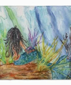 Caroline's Treasures 19 In X 27 In Black Haired Mermaid Water Fantasy Machine Washable Memory Foam Mat
