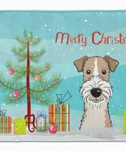 Caroline's Treasures 19 In X 27 In Christmas Tree And Wire Haired Fox Terrier Machine Washable Memory Foam Mat
