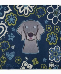 Caroline's Treasures 19 In X 27 In Blue Flowers Weimaraner Machine Washable Memory Foam Mat