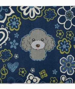 Caroline's Treasures 19 In X 27 In Blue Flowers Silver Gray Poodle Machine Washable Memory Foam Mat