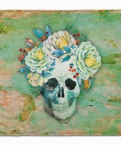Caroline's Treasures 19 In X 27 In Day Of The Dead Skull With Flowers Machine Washable Memory Foam Mat