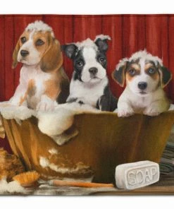Caroline's Treasures 19 In X 27 In Beagle, Boston Terrier And Jack Russel In The Tub Machine Washable Memory Foam Mat