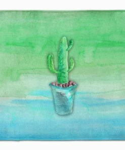 Caroline's Treasures 19 In X 27 In Cactus Teal And Green Watercolor Machine Washable Memory Foam Mat