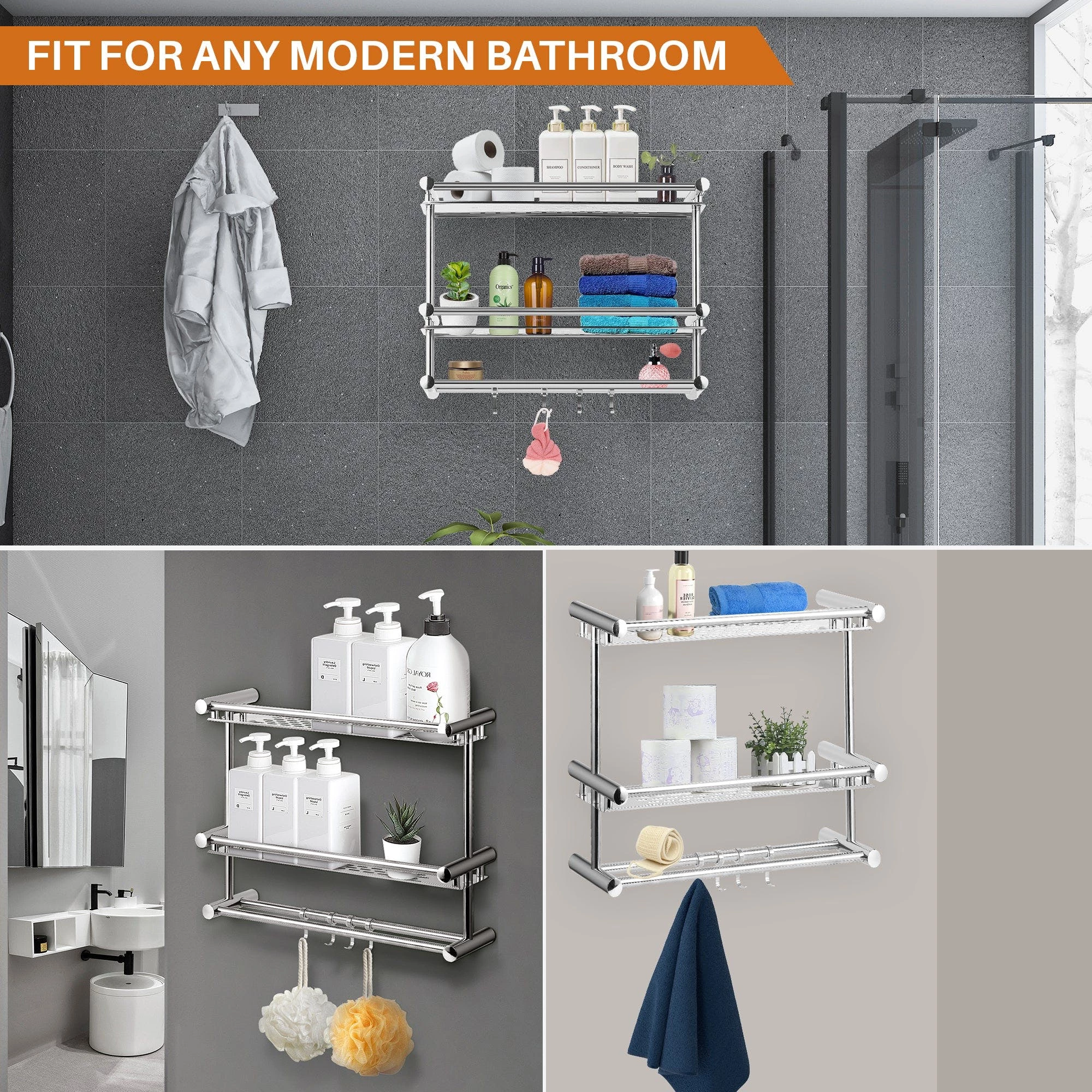 Cheer Collection Wall Mounted Shower Caddy And Towel Hooks 6 Cheer Collection Wall Mounted Shower Caddy And Towel Hooks - Image 4