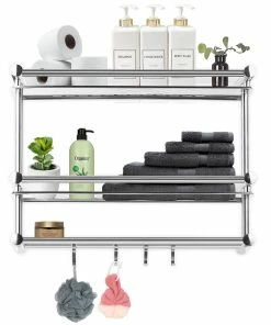 Cheer Collection Wall Mounted Shower Caddy And Towel Hooks