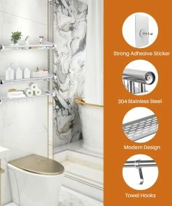 Cheer Collection Wall Mounted Shower Caddy And Towel Hooks 9 Cheer Collection Wall Mounted Shower Caddy And Towel Hooks -Enchante Home-shop M00810026177996 388636421