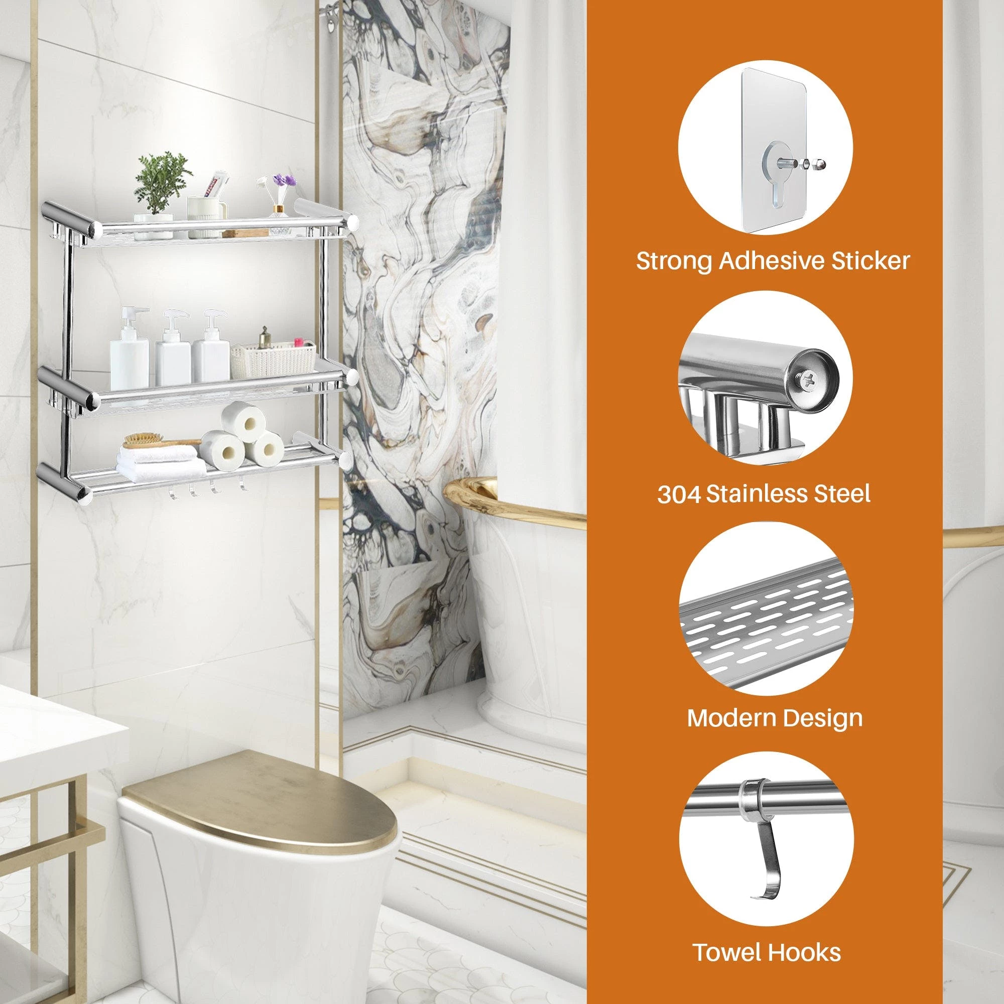 Cheer Collection Wall Mounted Shower Caddy And Towel Hooks 5 Cheer Collection Wall Mounted Shower Caddy And Towel Hooks - Image 3