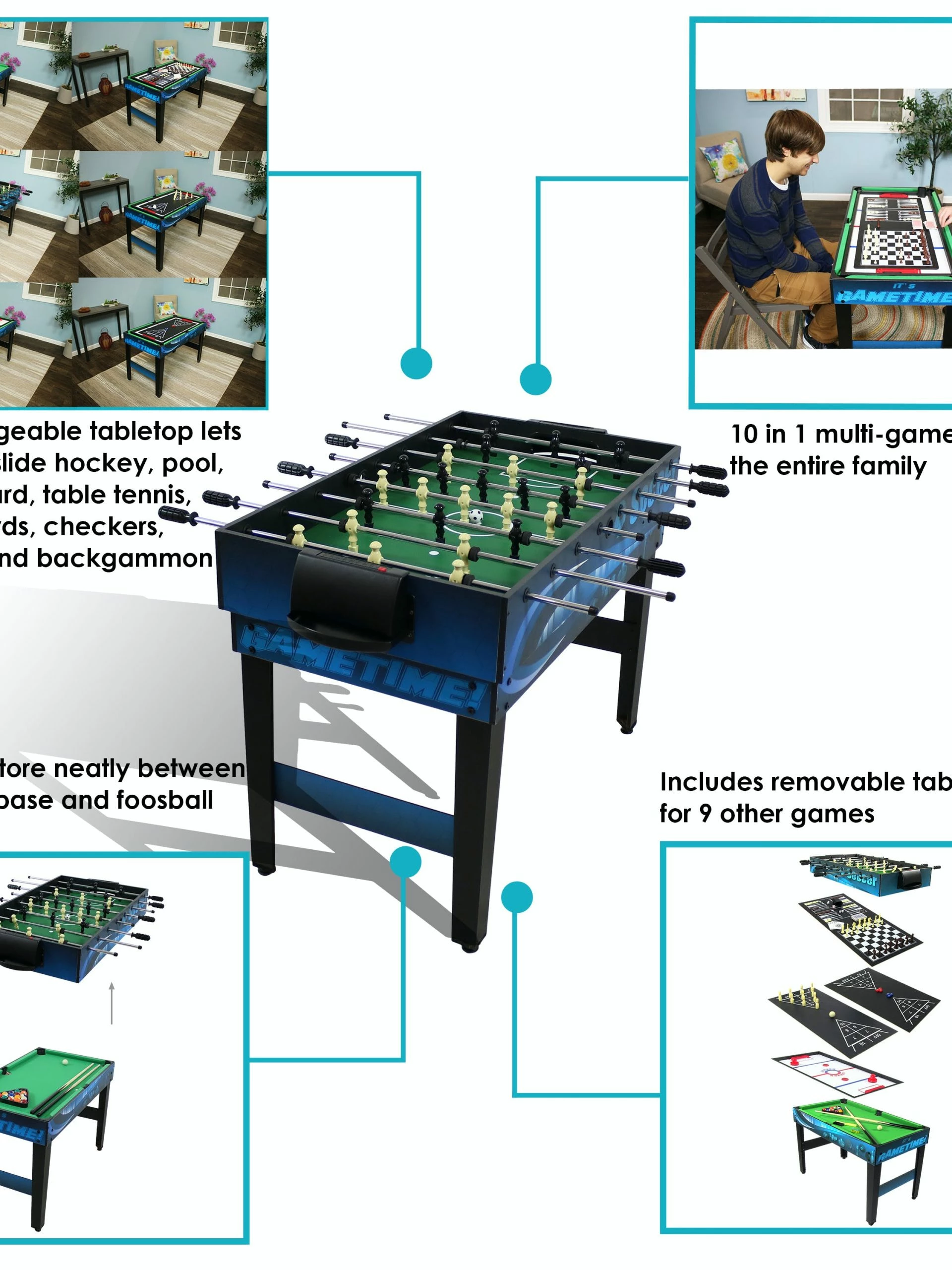 Sunnydaze Decor 10-in-1 Multi-Game Table - Billiards Foosball Hockey Pool Air Hockey 5 Sunnydaze Decor 10-in-1 Multi-Game Table - Billiards Foosball Hockey Pool Air Hockey - Image 3