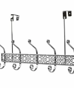 Home Basics 5 Dual Hook Chrome Plated Steel Over The Door Hanging Rack