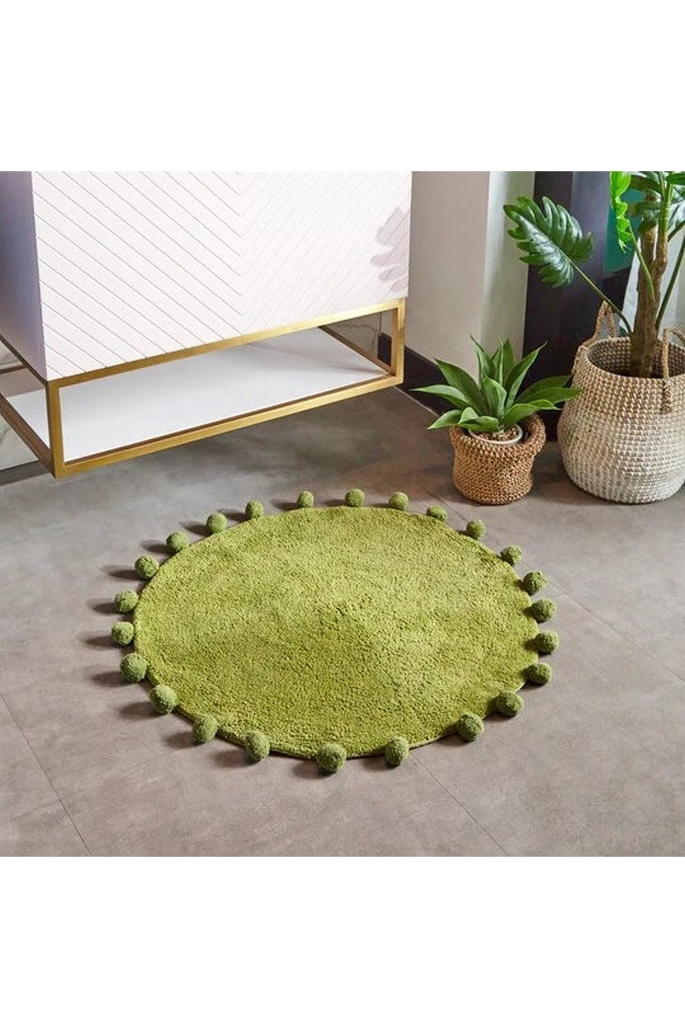 Furn Circle Pom Pom Bath Mat - Olive (One Size) 4 Furn Circle Pom Pom Bath Mat - Olive (One Size) - Image 2